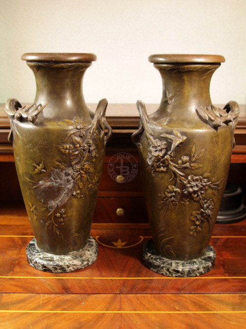 Art Nouveau Bronze Vase Pair H33cm