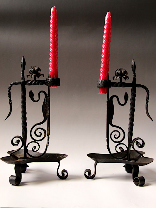 Antique Iron Candle Holder snake Pair