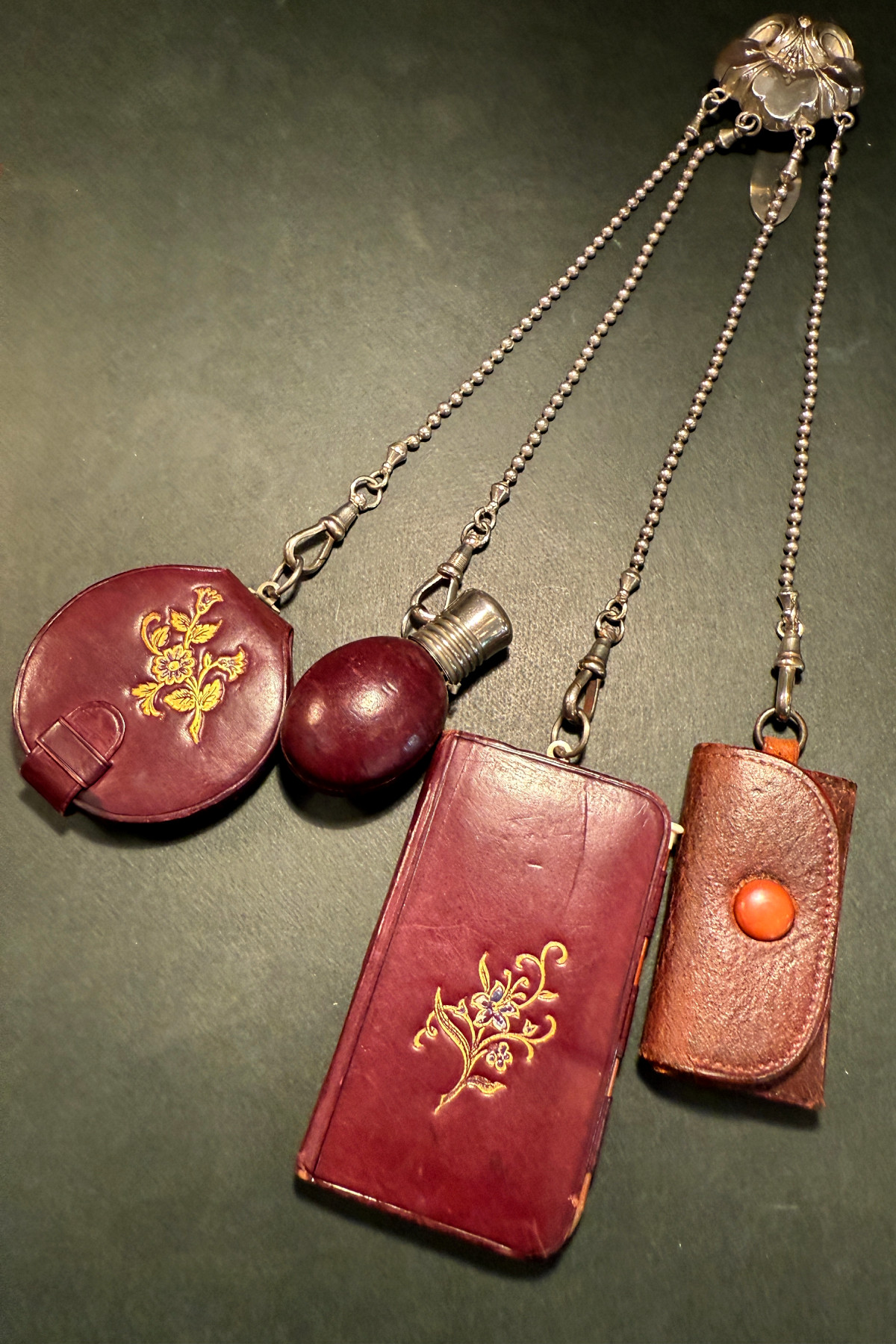 Antique Vintage Leather Chatelaine