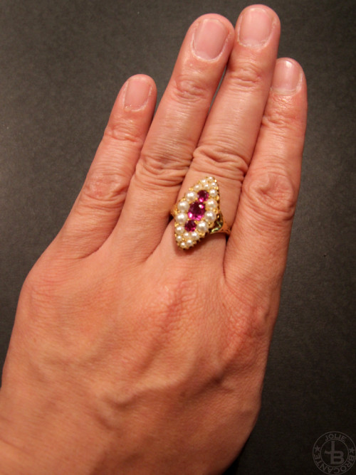 アンティーク 18金 ハーフパール ルビー リング antique 18k pearl ruby ring
