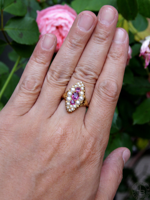 アンティーク 18金 ハーフパール ルビー リング antique 18k pearl ruby ring