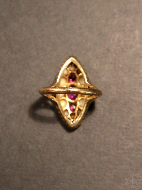 アンティーク 18金 ハーフパール ルビー リング antique 18k pearl ruby ring
