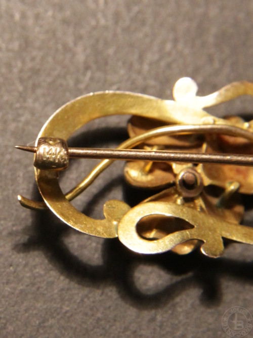 アンティーク アールヌーボー 14k エナメル彩 パンジー ブローチ Antique Art Nouveau 14k Pansy brooch