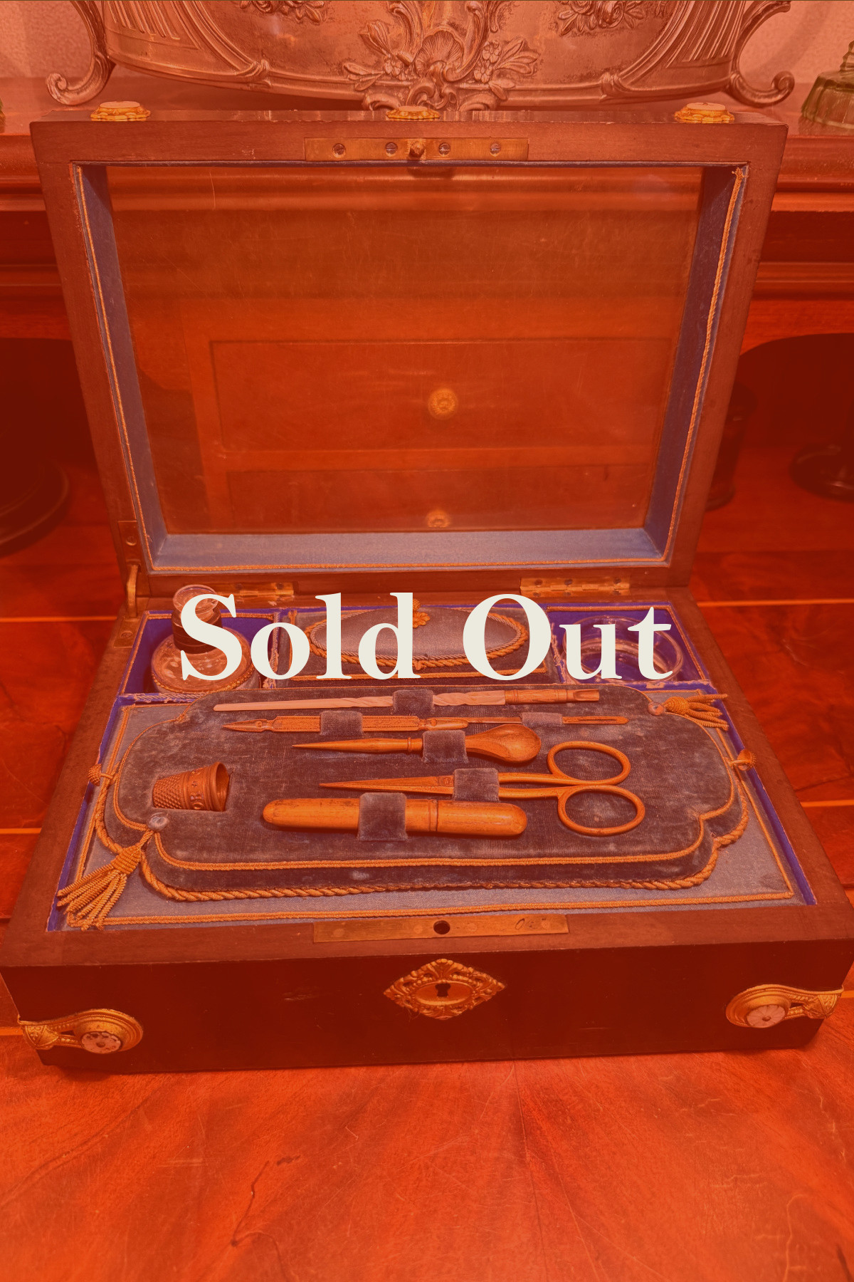 Antique travel case sewing set box