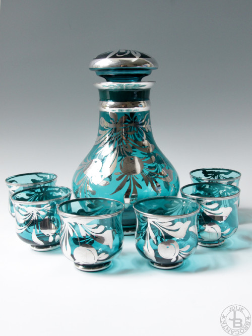 antique silver overlay glass set